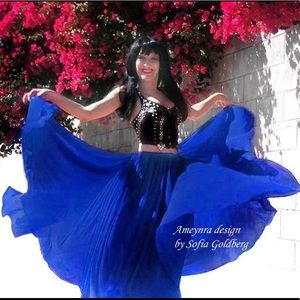 Blue chiffon skirt double circle. Ameynra design. 720" New